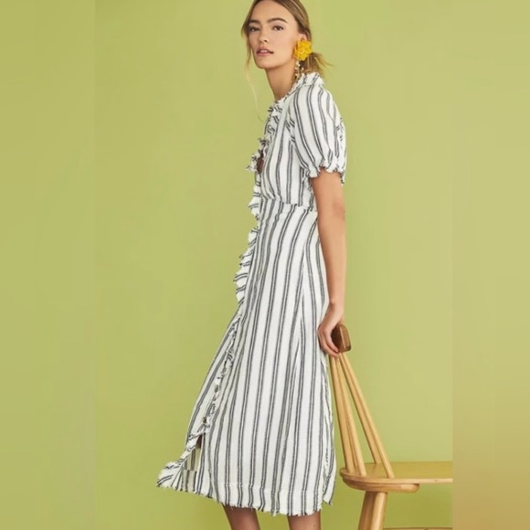 PILCRO- ANTHROPOLOGIE Blue  Ruffle-Collar Buttondown Dress - Picture 1 of 8